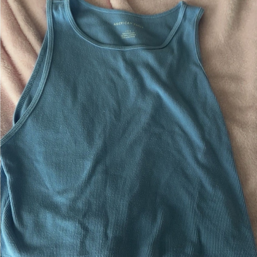 American Eagle Outfitters Fitted Blue Sleeveless Tank Top